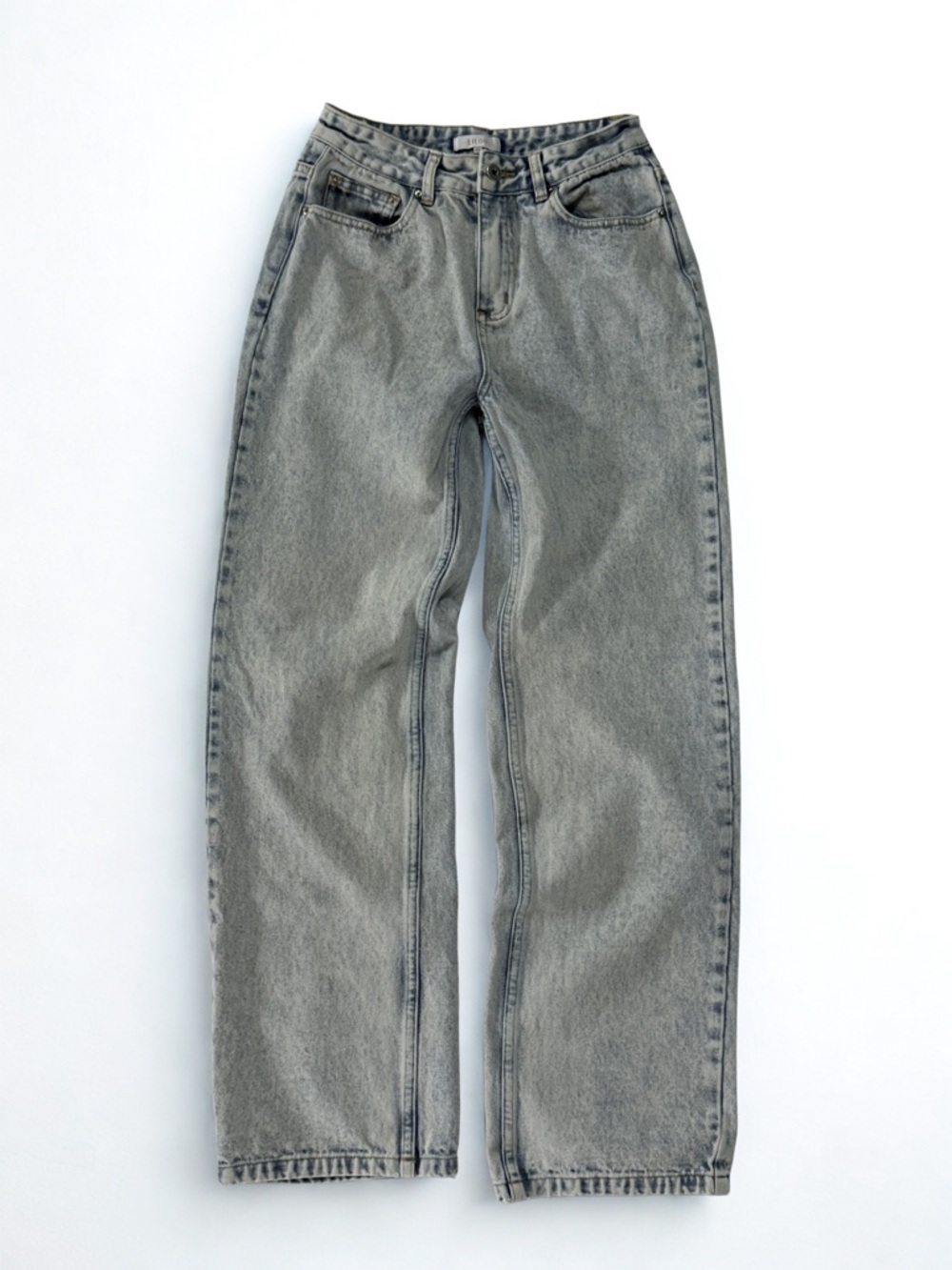 LILOU Acid Wash Relaxed Fit Straight Jeans Light Blue Gray Women's Denim M